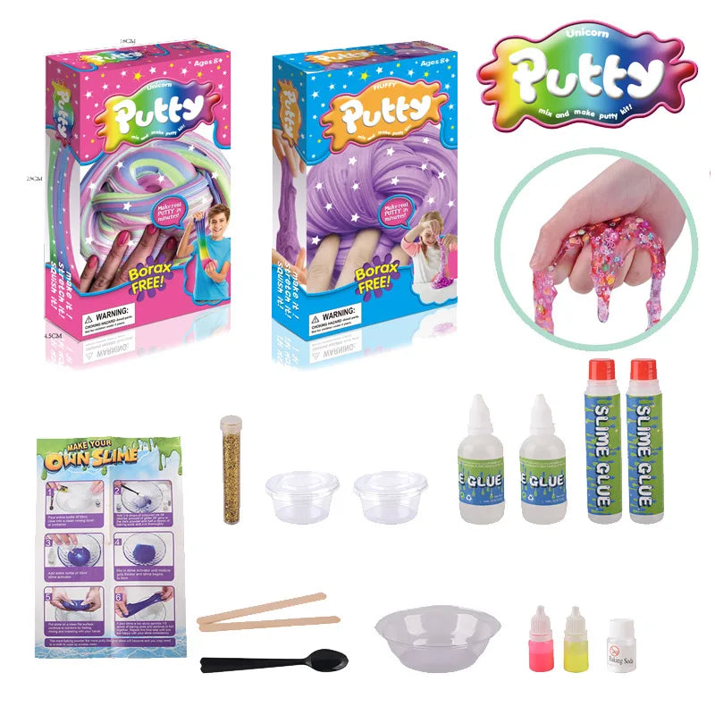 Slime// Sensory play, Finger pressure and strength training, Developing motor planning skills, Slime Making Kits Science Experiments Kit DIY Glitter Slme Magic Making Polymer Clay Powder for Kids Antistress Toys Gifts